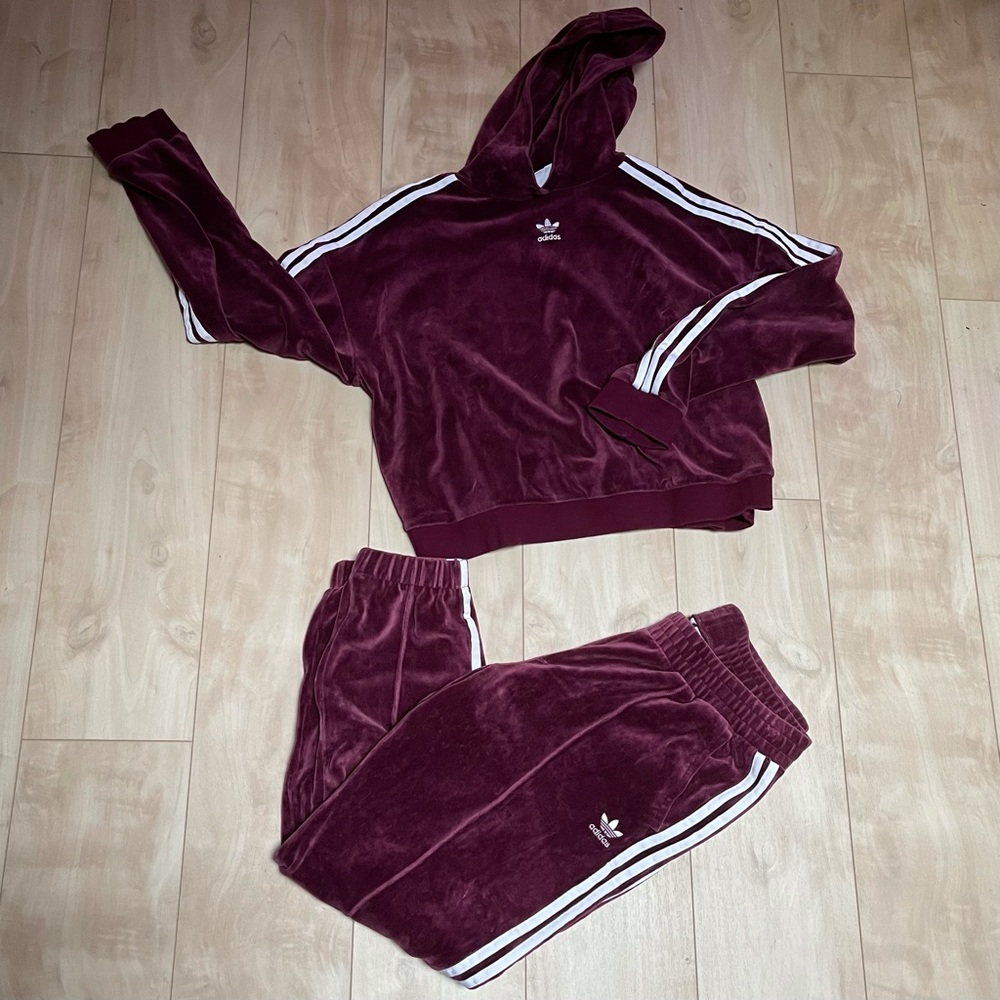 Adidas 3 Stripe Velvet Track Suit -Size Medium